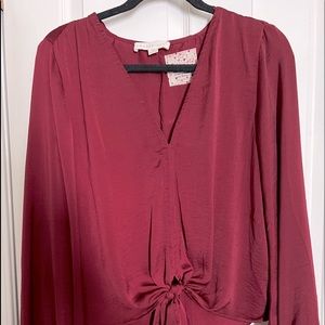 Love stitch by Nations Outfitters, burgundy silky top with tie bottom